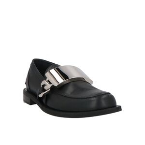 JW Anderson black logo-Engraved Leather Loafers mules buckle moccasins 45 / 12